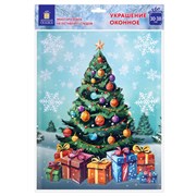 Наклейка для окон двусторонняя, 30х38 см, "Новогодняя ель", глиттер, серебро, ЗОЛОТАЯ СКАЗКА, 592577