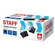 Зажимы для бумаг STAFF ECO, КОМПЛЕКТ 12 шт., 32 мм, на 140 листов, черные, картонная коробка, 274033