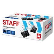 Зажимы для бумаг БОЛЬШИЕ STAFF ECO, КОМПЛЕКТ 12 шт., 51 мм, на 230 листов, черные, картонная коробка, 274035