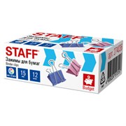 Зажимы для бумаг STAFF ECO, КОМПЛЕКТ 12 шт., 15 мм, на 45 листов, цветные, картонная коробка, 274036