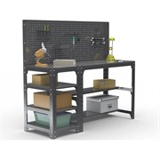 Стол металлический ООО Металекс серия KIT 750х1200х600 мм, с боковыми полками и перфопанелью, черный