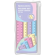 Линейки пластиковые 15 см пастельные BRAUBERG, НАБОР 4 штуки, пенал, 210880