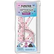 Набор чертежный FUNSTER (ФАНСТЕР), линейка 20 см, 2 треугольник, транспортир, "КОТЫ", пенал, 210912