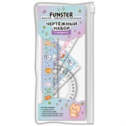 Набор чертежный FUNSTER (ФАНСТЕР), линейка 20 см, 2 треугольник, транспортир, "ЗВЕРУШКИ", пенал, 210914