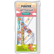 Набор чертежный FUNSTER (ФАНСТЕР), линейка 20 см, 2 треугольник, транспортир, "КАПИБАРЫ", пенал, 210913