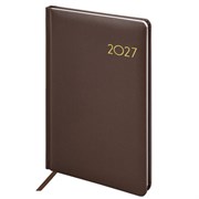 Еженедельник датированный 2027, А5, 145х215 мм, BRAUBERG "Select", балакрон, коричневый, 118142
